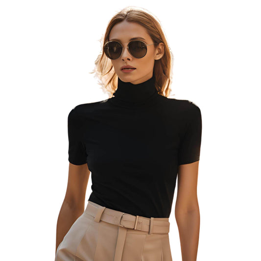 Handmade Cotton Spandex Short Sleeve Turtleneck Top 