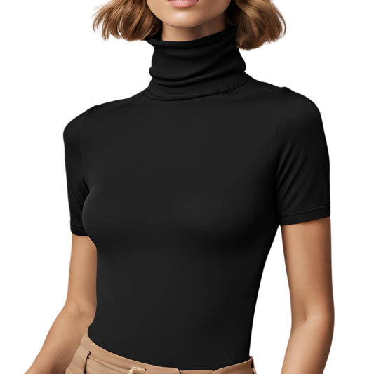 Handmade Cotton Spandex Short Sleeve Turtleneck Top 
